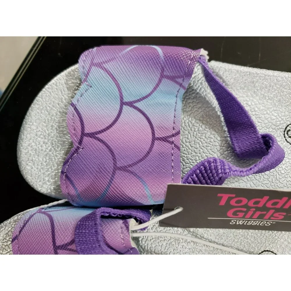 Swiggles Girls‎ Baby Size 6 mermaid Scale Sandals New flip flops silver purple